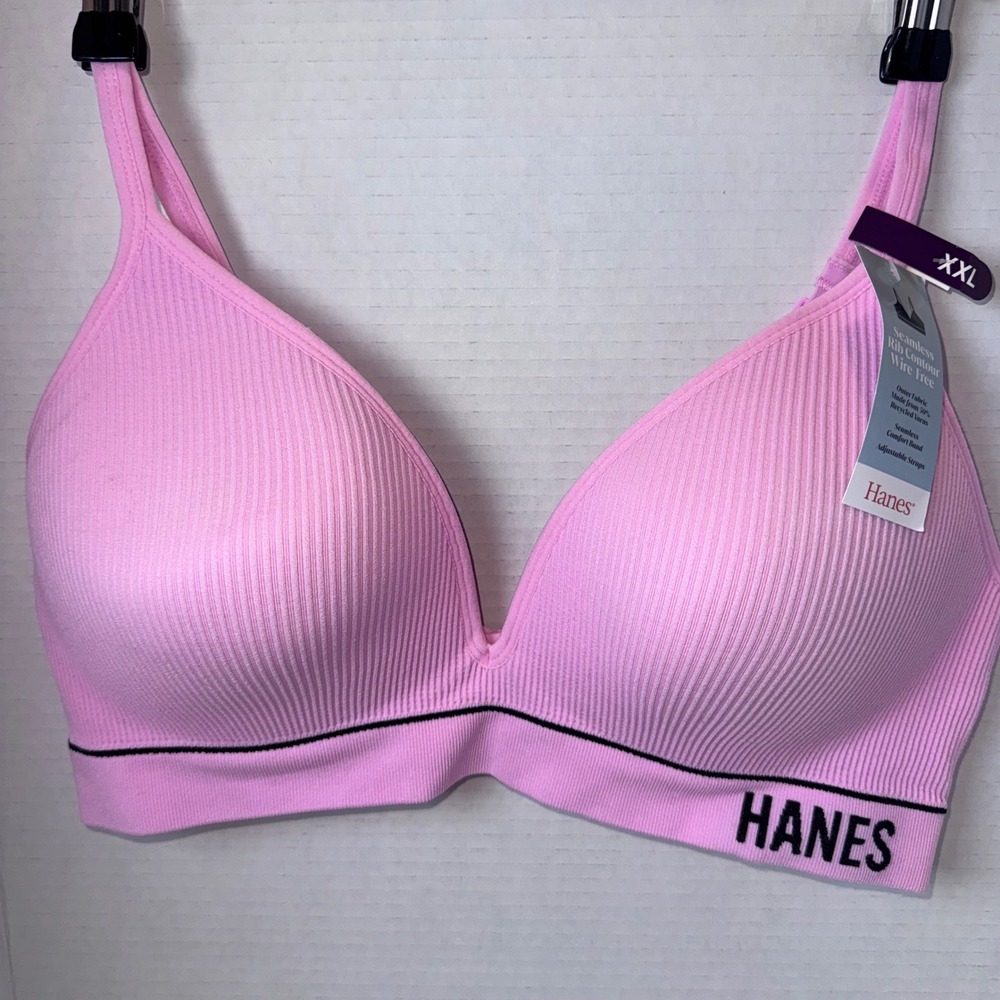 Hanes Bra Women XXL Pink Seamless Rib Contour Wire-Free MHB004 Logo Band
